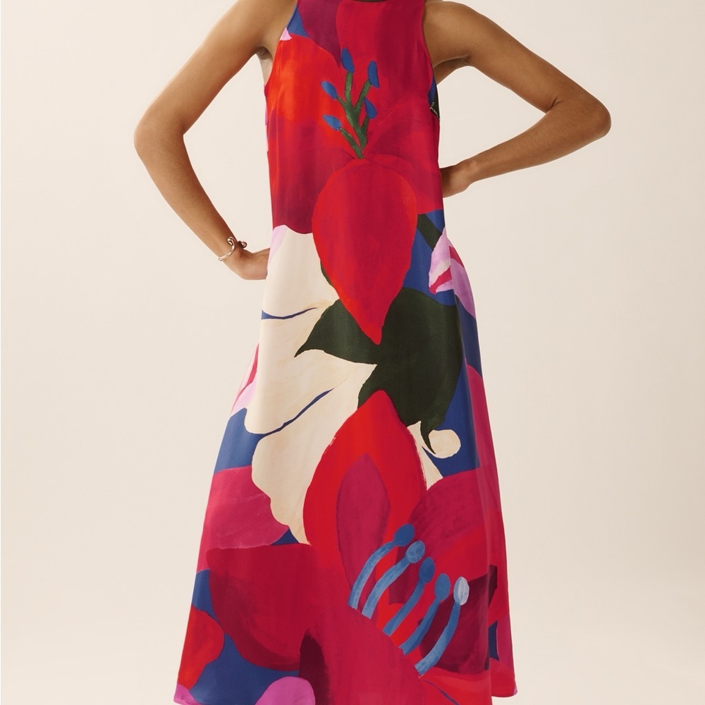 Anthropologie Red and Blue Floral Maxi Dress